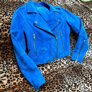 SL8 Blank NYC Suede Leather Moto Biker Jacket Electric Blue XS